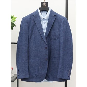 新款時尚男裝尾貨 含羊毛！福利款春秋男士修身休閑藍色西服外套