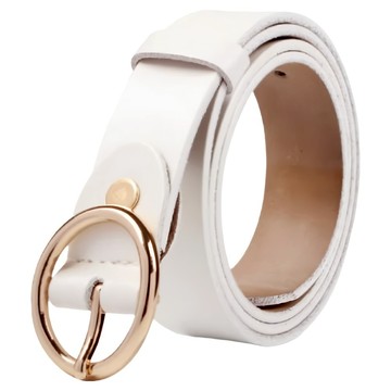 本革職人 女款 真皮時尚O型針扣式皮帶  105cm  白色