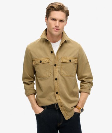 Superdry Mens Classic Military Long Sleeve Shirt, Tan Brown, Size: Xxl