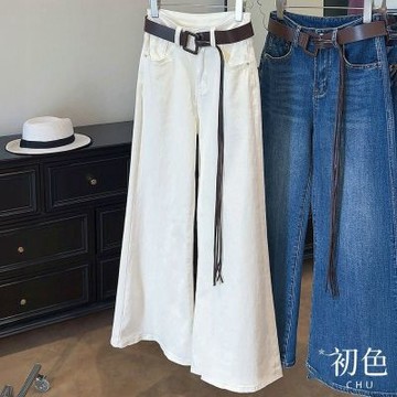 初色 休閒寬鬆高腰修身單排釦喇叭褲寬褲長褲-共3色-15987(M-XL可選)