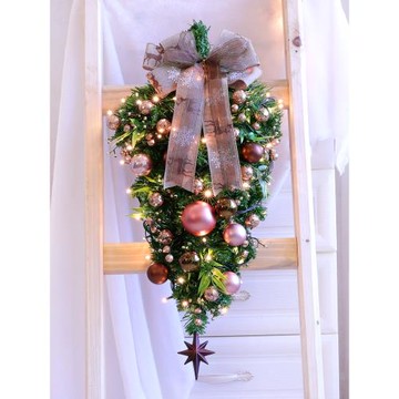 圣誕裝飾品櫥窗創意擺件掛件迷你倒掛樹花環藤條新款家用場景布置