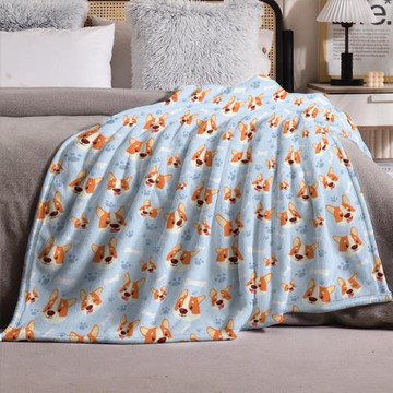 跨境法蘭絨毛毯狗狗圖案涂鴉印花蓋毯節日旅行便攜被子工廠批發