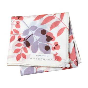 ANTEPRIMA 義式風格立體小花葉果點綴字母LOGO帕領巾(米白底/50CM)