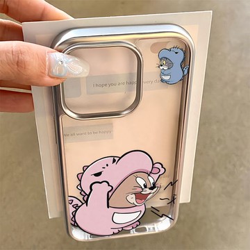 免運+隔日🚚電鍍鐳雕手機殼 粉恐龍傑瑞 適用於蘋果17promax 16Pro 15plus14 13 12 11防摔