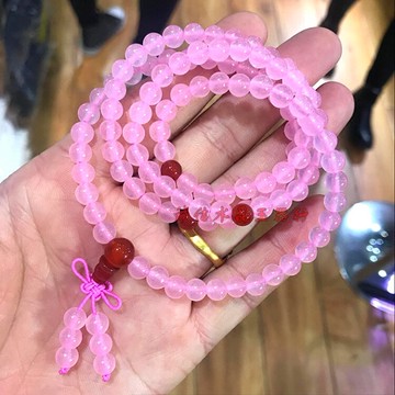 天然粉玉髓藍玉髓多圈水晶手鏈108顆 韓版男女款中國結甜美飾品