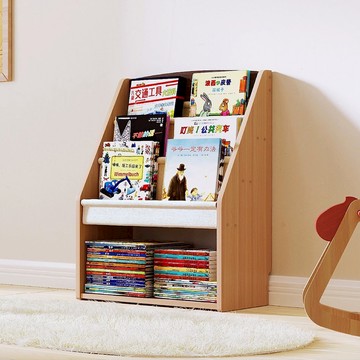 【樂樂】好好繪書架 木質兒童玩具繪本架B款 基礎/三層繪本+格子 長63cm(寶寶閱讀收納架 二合一體 實木落地書架)基礎/三層繪本+格子-B款63cm