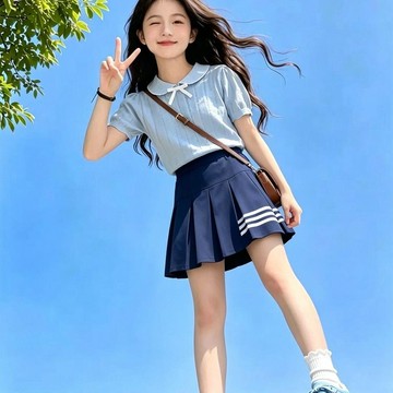 🎀biubiu童裝🎀女童藏青色半身裙夏季兒童短裙女孩校服裙中大小學生深藍百褶裙子