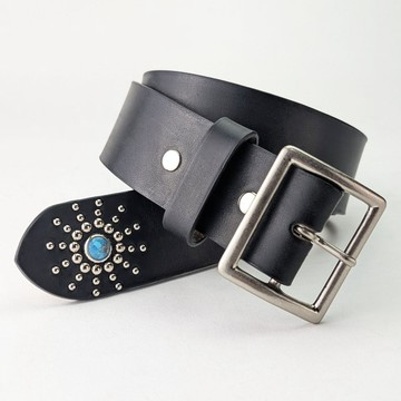 黑色 綠松石 飾釘 皮革皮帶 43mm 劍先閃耀圖騰 | 訂製尺寸 | 日本製