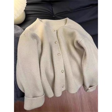 2025春秋新款圓領針織衫休閑毛衣女韓系開衫長袖寬松百搭上衣外套