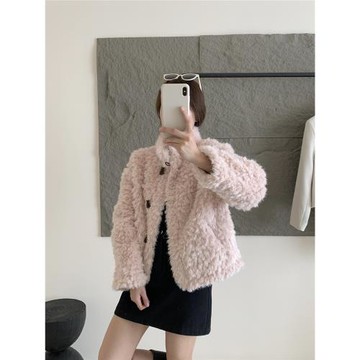 XinmonLee韓版仿羊羔毛皮毛一體毛呢外套2024冬季立領加厚上衣女