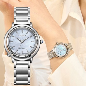 CITIZEN星辰 L系列 光動能 時尚白蝶貝腕錶 32.5mm / EM1090-60D