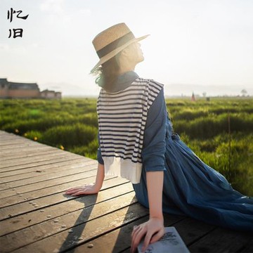 【日落色彩】復古外搭披肩女春夏季經典藍白條紋百搭裝飾針織坎肩