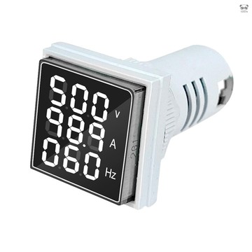 數顯指示燈 LED交流電流/電壓/頻率三合一信號燈 22MM方形 赫茲表頭 AC60-500V 0-100A 20-75