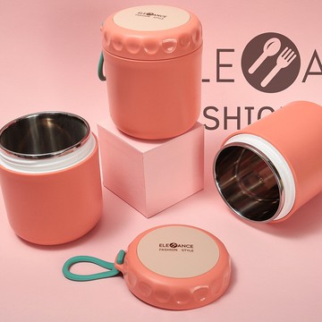 不銹鋼保溫湯杯 早餐杯便攜密封可手提帶餐具牛奶粥杯禮品定制
