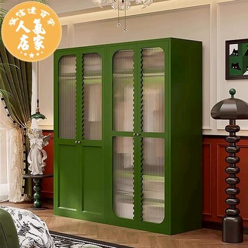 衣櫃 衣櫥 法式復古風鋼制衣櫃 家用臥室鐵皮櫃 鐵藝儲物櫃 衣櫥收納櫃子
