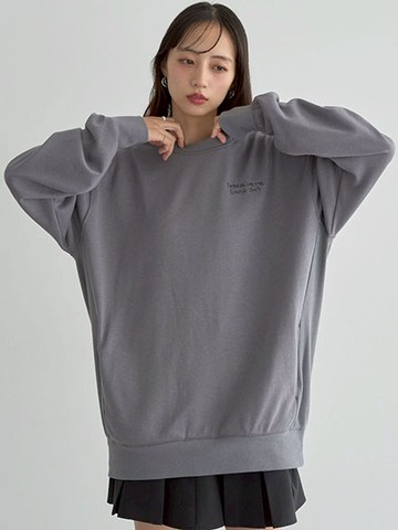 刺繡標語打印寬鬆長版大學T(01000959700) - earth music&ecology