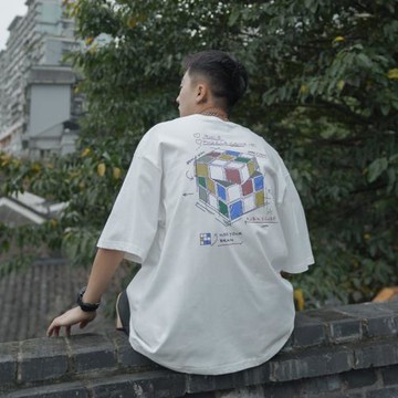 2025新款重磅純棉夏季港風魔方短袖t恤男的打底寬松百搭半袖上衣