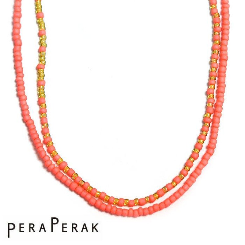 PERAPERAK ペラペラック ボヘミアン 蛍光 マット ピンク オレンジ クリア ビーズ 3WAY ネックレス ブレスレット ロング Bead  Necklace Pink Yellow | LINEブランドカタログ