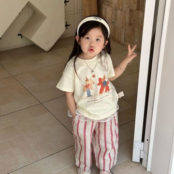 🎀biubiu童裝🎀兒童夏季可愛女孩純棉短袖寬鬆百搭T恤卡通印花時尚中小童上衣