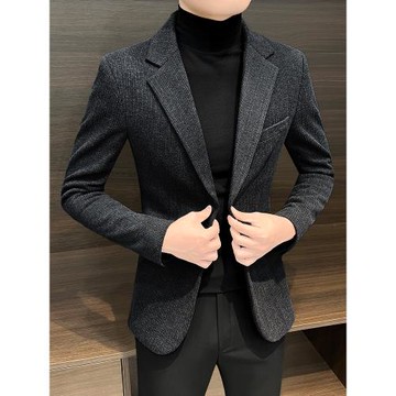 毛呢小西裝男士外套秋冬2025新款商務休閑男裝高級感痞帥呢子西服