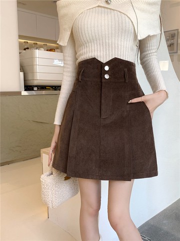 【臺灣公司 可打統編】免運 百褶裙 JK 大碼復古高腰燈芯絨百褶裙短裙女秋冬胖mm顯瘦百搭包臀a字半身裙 可開發票 全館五折 工廠現貨直銷 新品特價 z10079