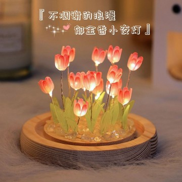 鬱金香小夜燈diy手工 鬱金香小夜燈插電 乾燥花小夜燈 手作小夜燈 DIY小夜燈 創意禮物 床頭小擺件 氛圍燈 生日禮物