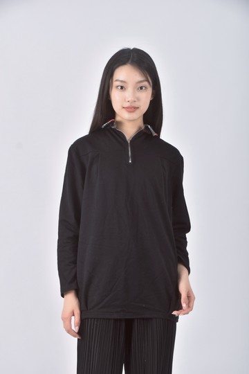 (M) expose棉質格紋黑色長袖上衣