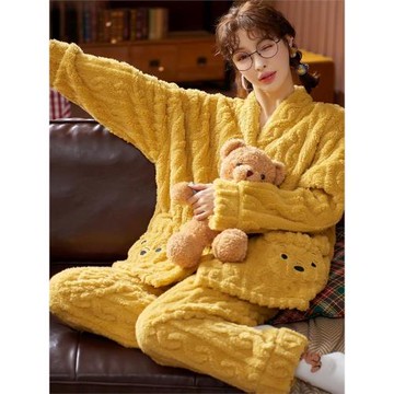 珊瑚絨睡衣女冬季2024年新款家居服可愛法蘭絨保暖厚套裝