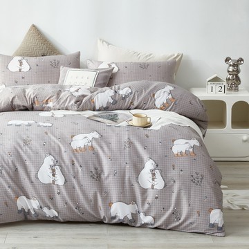 J-bedtime 床寢時光 頂級台灣製萊賽爾天絲舖棉寢具組  床包 + 被套 + 枕套 2個  雙人  熊寶貝 棕色