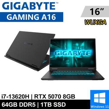 技嘉 GAMING A16 CWHI3TW894SH-SP8 16吋 黑(i7-13620H/64G/1TB/RTX5070)特仕機