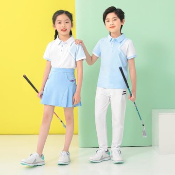 T121兒童高爾夫衣服男女童短袖速干透氣青少年GOLF服裝上衣親子裝