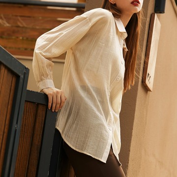 OB嚴選 質感生活．立體紋理微透膚長版襯衫 《AB18927》大尺碼/現貨/女裝