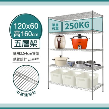 【中補強設計｜耐重款250KG】120x60x160H 五層架 鐵力士架 置物架 波浪架 貨架 組合架 展示架 收納架