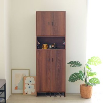 EASY HOME| 四門12格附掛鈎鞋櫃收納33雙鞋-3663 -DIY-W62×D30.2×H179.8CM-胡桃木色