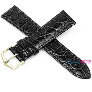 【海奕施 HIRSCH】皮革錶帶 Crocograin L 黑色 附工具 12322850 光亮鱷魚紋底