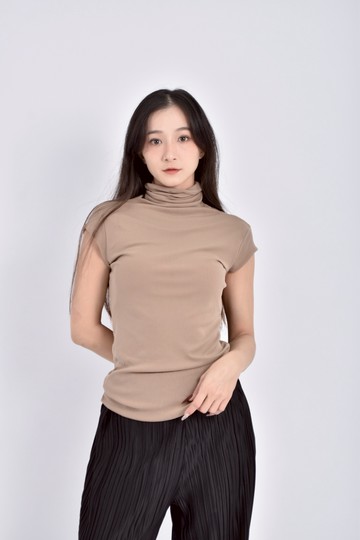 (S) fancy evadut無袖高領棕色上衣