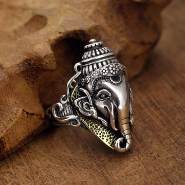 S925純銀戒指復古泰銀保護神大象泰銀開口男潮嘻哈指環食指銀戒
