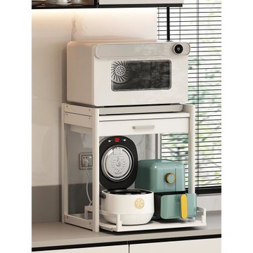 廚房微波爐置物架臺面帶抽屜抽拉式電飯煲烤箱空氣炸鍋一體收納架