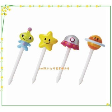 asdfkitty*日本TORUNE宇宙人 星星 UFO 土星 食物叉/三明治叉/水果叉/便當裝飾叉-日本正版
