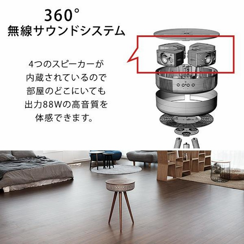 テーブルスピーカー Bluetooth ワイヤレス充電 インテリア おしゃれ北欧 サイドテーブル ナイトテーブル 木目 幅40cm スピーカー付き