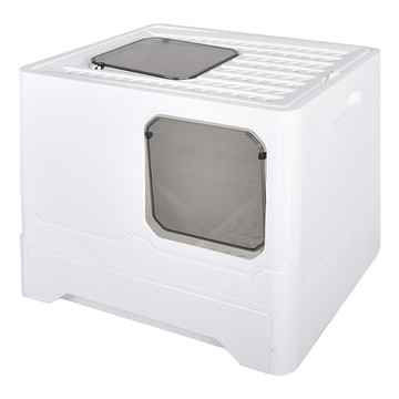 Truly House 雙門全封閉防濺砂 折疊式加大款貓砂盆 贈貓砂鏟  白色  1個  38 x 45 x 35cm