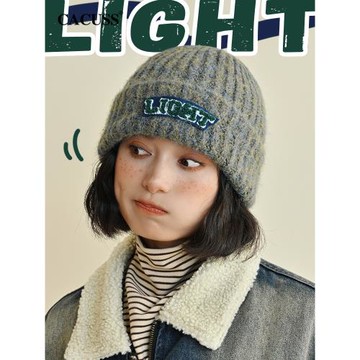 CACUSS帽子女秋冬季2025年新款毛線帽漸變字母時尚針織帽大頭冷帽