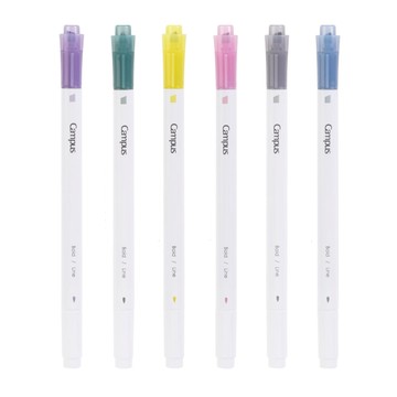 KOKUYO 國譽 Campus 柔彩雙頭螢光馬克筆 Set 6支  粉色 + 紫色 + 藍色 + 灰色 + 綠色 + 黃色  1組