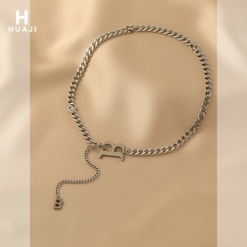 花跡字母B項鏈女夏款嘻哈設計感流蘇吊墜鎖骨鏈鈦鋼不掉色頸鏈