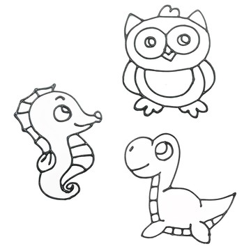 nunuART 玩色系列 MIT無毒創意玻璃彩繪貼 A5圖卡組  E 海馬 + 恐龍 + 貓頭鷹  1組