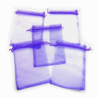 オーガンジーポーチ 巾着袋 無地  パープル 5枚セット 13x18cmサイズ 簡易ラッピング用品 プチギフト プレゼント ジュエリーの保存に RP-524 メール便OK