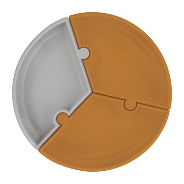 MiNiKOiOi 防滑矽膠拼圖餐盤  焦糖棕  1個餐盤  1個