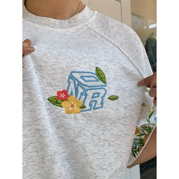 短袖T恤女  美式高街花卉刺繡純棉短袖t卹女2026夏季寬鬆百搭設計感情侶半袖上衣WH
