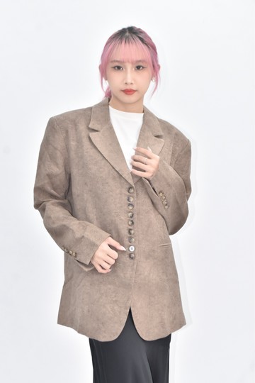 (M) mo bo 亞麻巴黎宮庭棕色外套
