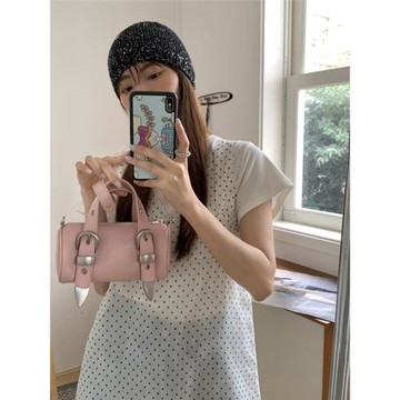 肥肥自制包包女2025新款夏季韓國ins粉色圓筒單肩手提休閑斜挎包
